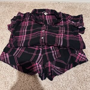 Victoria Secret Pink/Black Button Down Pajama Set
